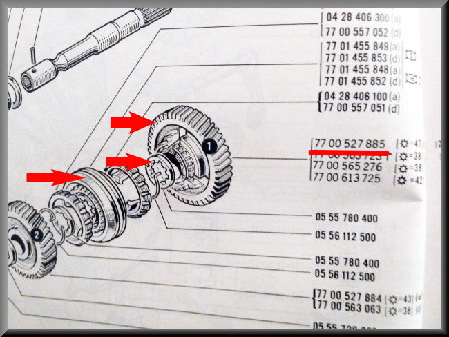 First gear with synchro hub (47 teeth) 336 gearbox – Renault 16 – OEM 7700527885 / 0555780400 / 7701452136