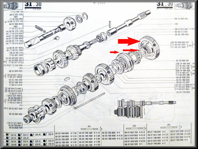 First gear with synchro hub (47 teeth) 336 gearbox – Renault 16 – OEM 7700527885 / 0555780400 / 7701452136