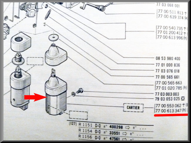 Commande électromagnétique verrouillage centralisé – Renault 16 TS - TX – OEM 7700613347
