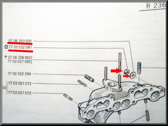 Moer en revet (koper) spruitstuk bevestiging – Renault 12 – Renault 15 - Renault 16 - OEM 0706253500 / 7703032047