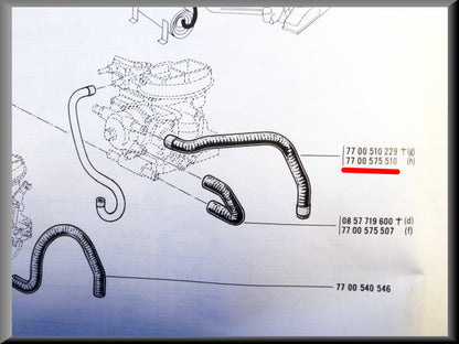 Coolant hose between intake manifold and choke – Renault 16 TX (1156) – OEM 7700557510
