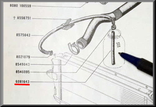 Tuyau vase d'expansion – Renault 16 – OEM 0608164300