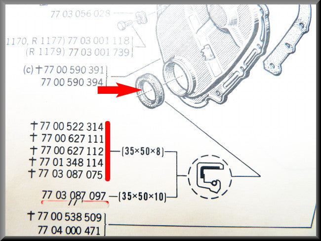 Krukas keerring distributie zijde (35x50x8 mm) – Renault 12 – Renault 5 - Renault 9 - OEM 7700522314 / 7703087075