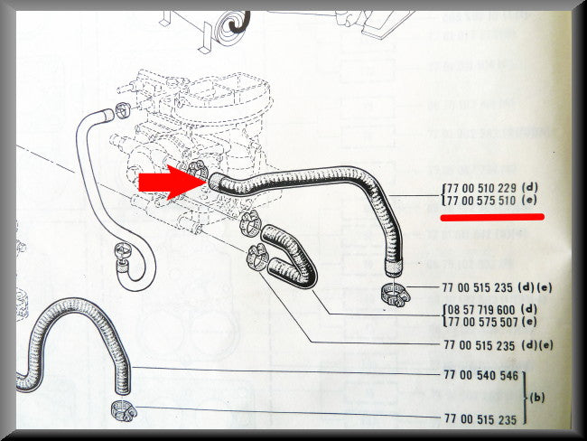 Koelslang carburateur spruitstuk – Renault 16 TX (1156) – OEM 7700575510