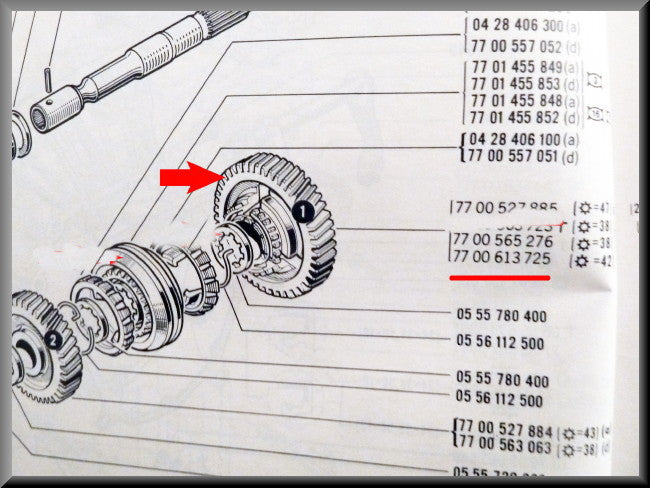 Gear 1st gear (42 teeth) – Renault 16 – OEM 7700613725 / 7700613726