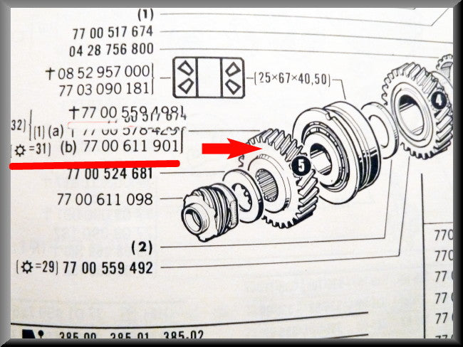 5th gear gear (31 teeth) – Renault 16 – OEM 7700611901