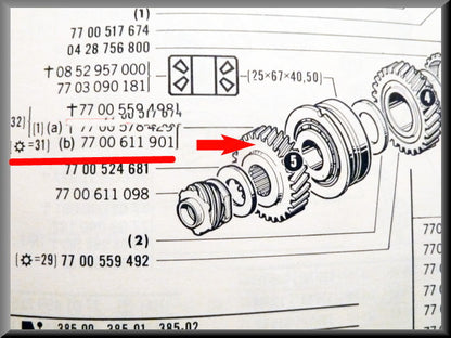 5th gear gear (31 teeth) – Renault 16 – OEM 7700611901