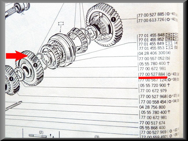 Pignon de 2ème vitesse (43 dents) – Renault 12 – Renault 16 - OEM 7700527884
