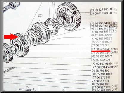 Pignon de 2ème vitesse (43 dents) – Renault 12 – Renault 16 - OEM 7700527884