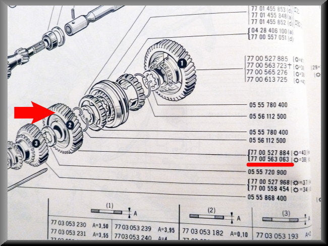 Pignon de 2ème vitesse (38 dents) – Renault 12 – Renault 16 - OEM 7700563063