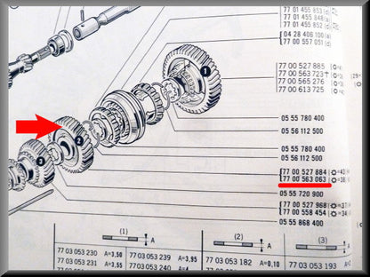 Pignon de 2ème vitesse (38 dents) – Renault 12 – Renault 16 - OEM 7700563063