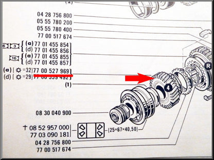 Tandwiel 4e versnelling (32 tanden) – Renault 12 – Renault 16 - OEM 7700527969