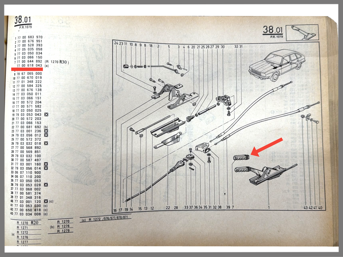 Handgreep handrem - Renault 20 - Renault 30 - OEM 7700618043