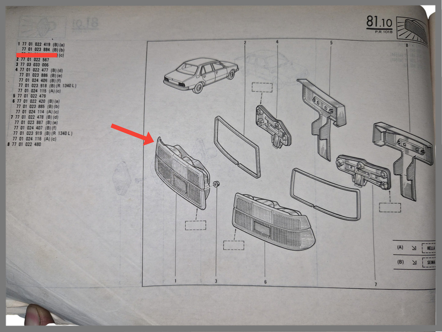 Complete achterlicht unit links (Seima)  – Renault 18 – OEM 7701023884 – NOS