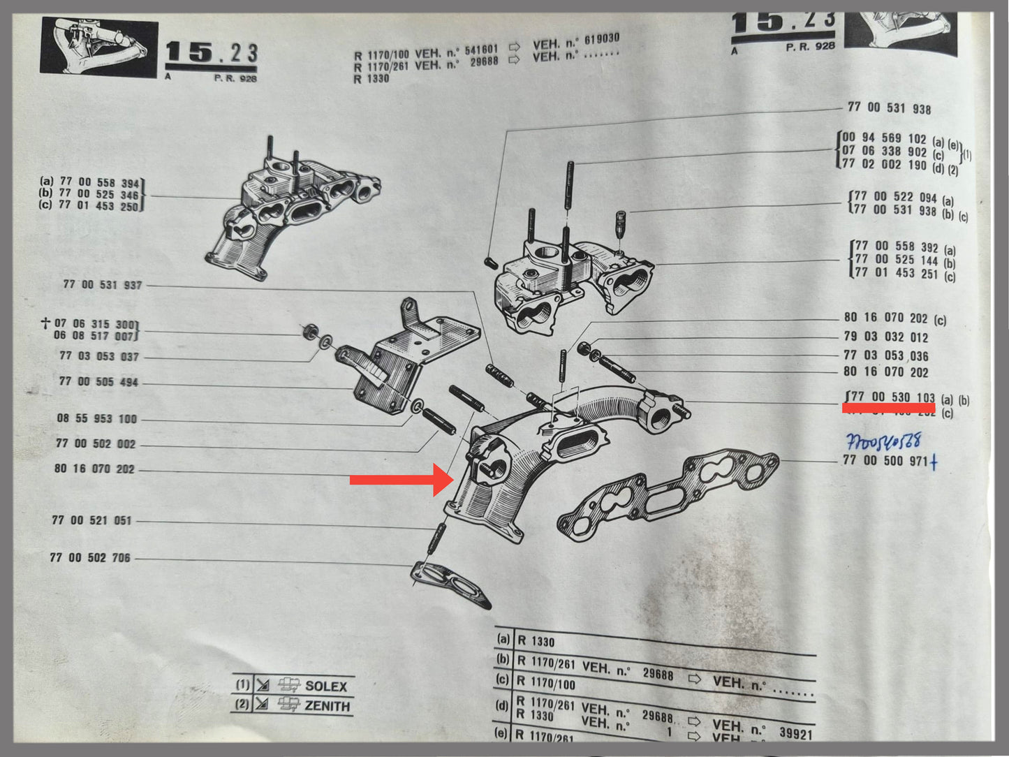 Collecteur d'échappement – Renault 12 – OEM 7700530103 / 7701453252 - occasion