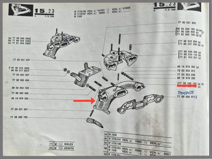 Collecteur d'échappement – Renault 12 – OEM 7700530103 / 7701453252 - occasion