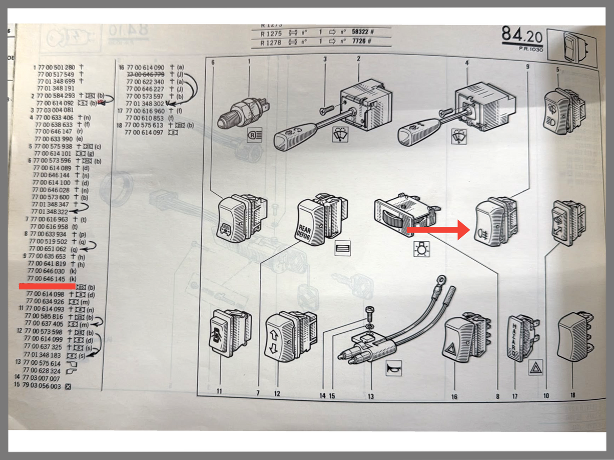 Fog lamp switch - Renault 20 - Renault 30 - OEM 7700646030 / 7700635653