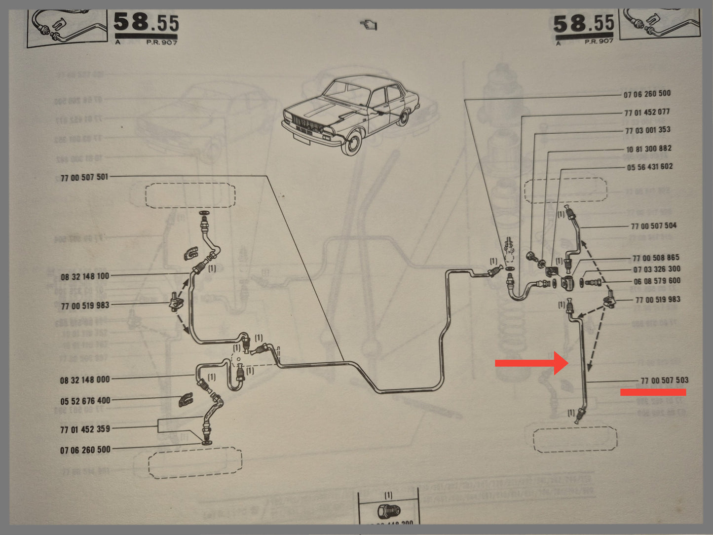 Conduite de frein arrière gauche Renault 12 - Renault 15 - Renault 17 - OEM 7700507503