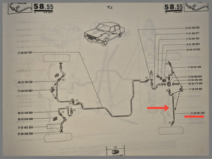 Conduite de frein arrière gauche Renault 12 - Renault 15 - Renault 17 - OEM 7700507503