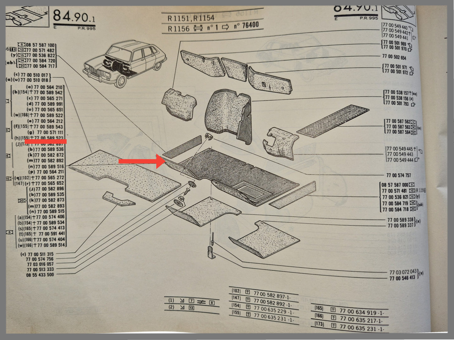 Vloermat donkerbruin RHD - Renault 16 OEM 7700571111.