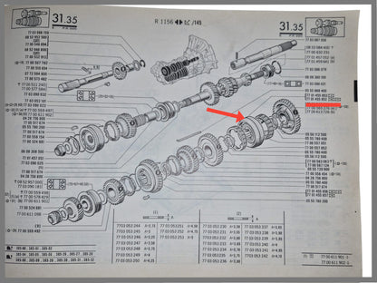 Synchronizer hub first and second gear with 30 teeth - Renault 5 - Renault 12 - Renault 16 - Alpine 110 - OEM 7701455852 and 7701455853