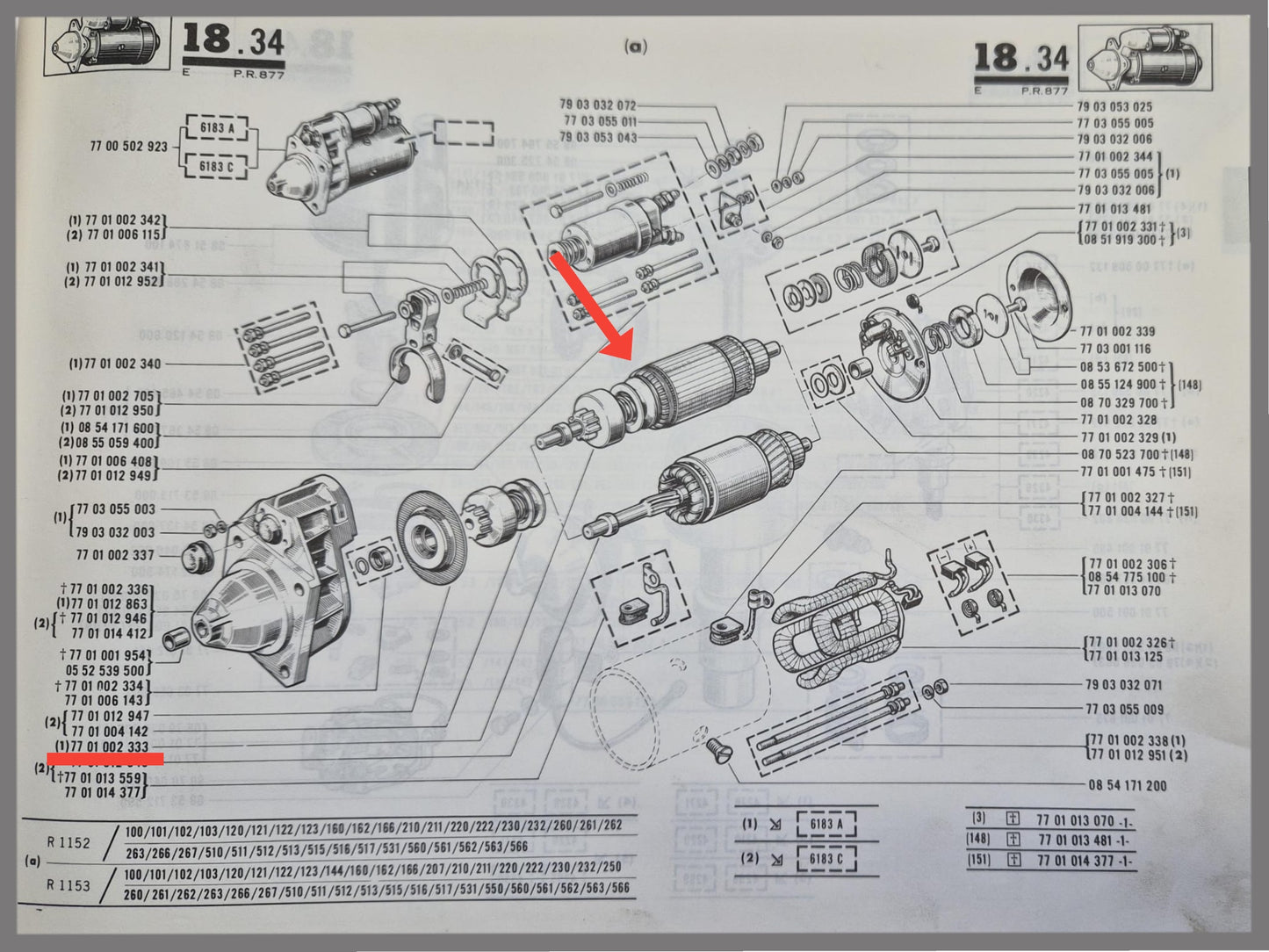 Anker met Bendix van startmotor Ducellier - Renault 16 - 
OEM 7701002333
