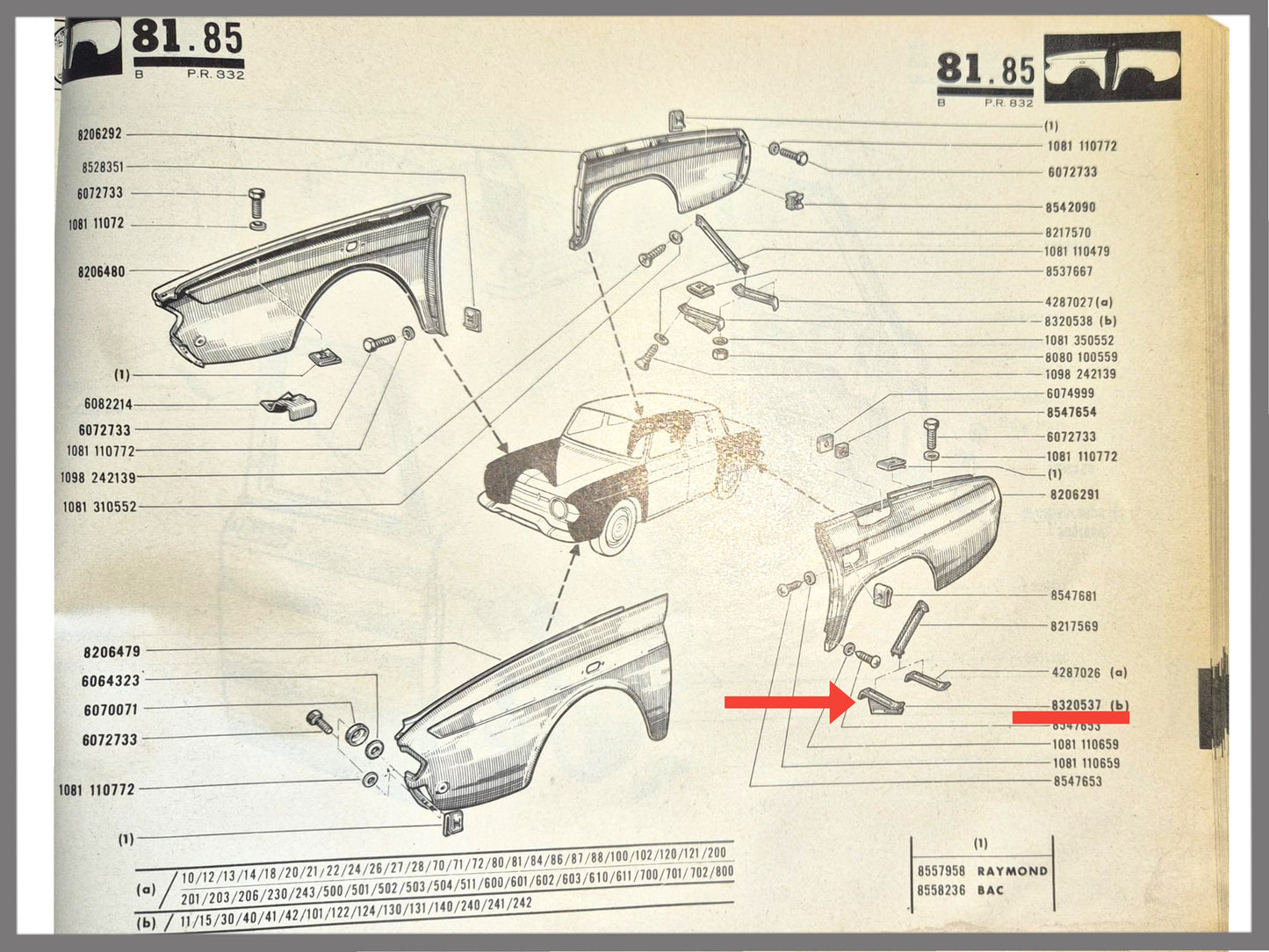 Steun spatbord achter links – Renault 8 – OEM 0832053700