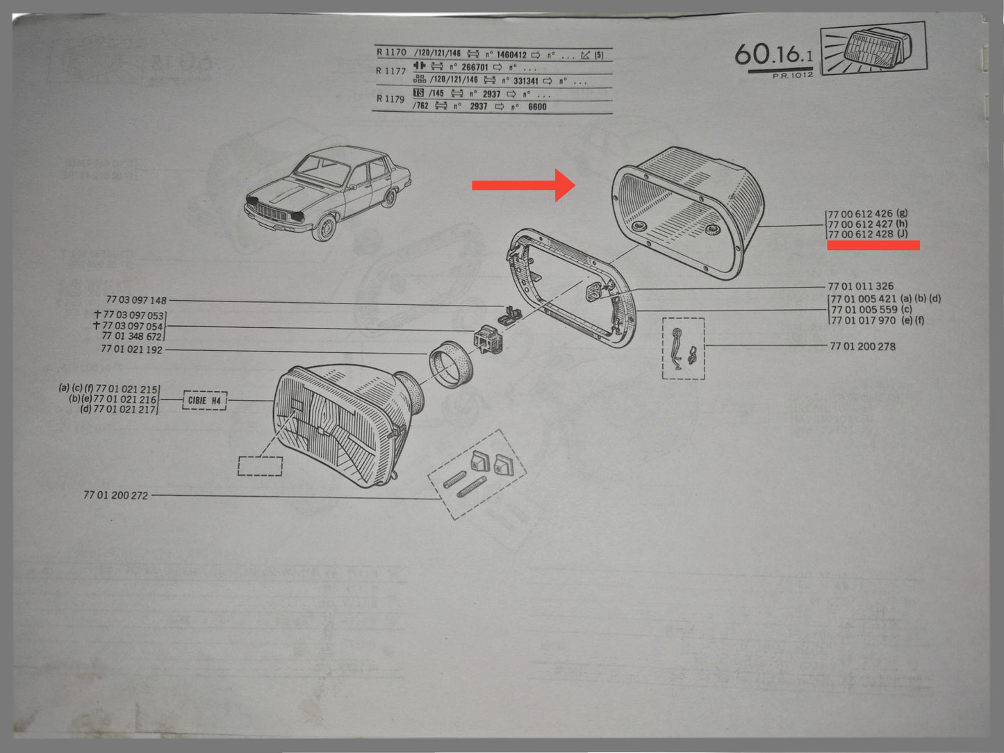 Boîtier de phare droit - Renault 12 - OEM 7700612428
