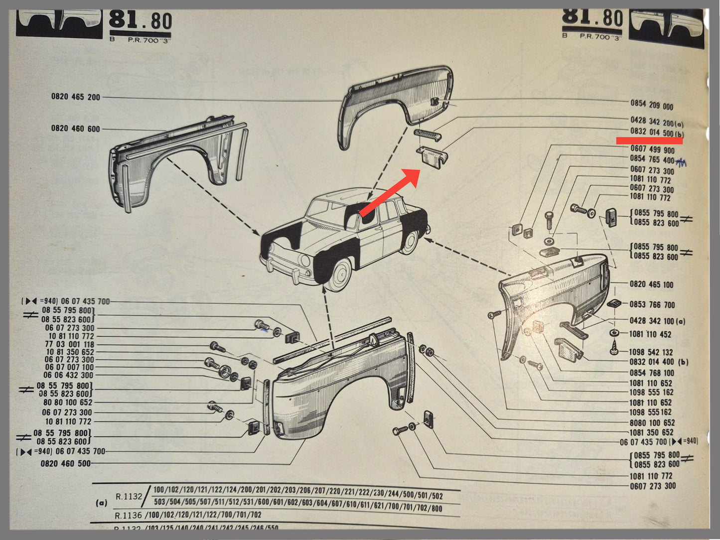 Support garde-boue arrière droit – Renault 8 – OEM 0832014500