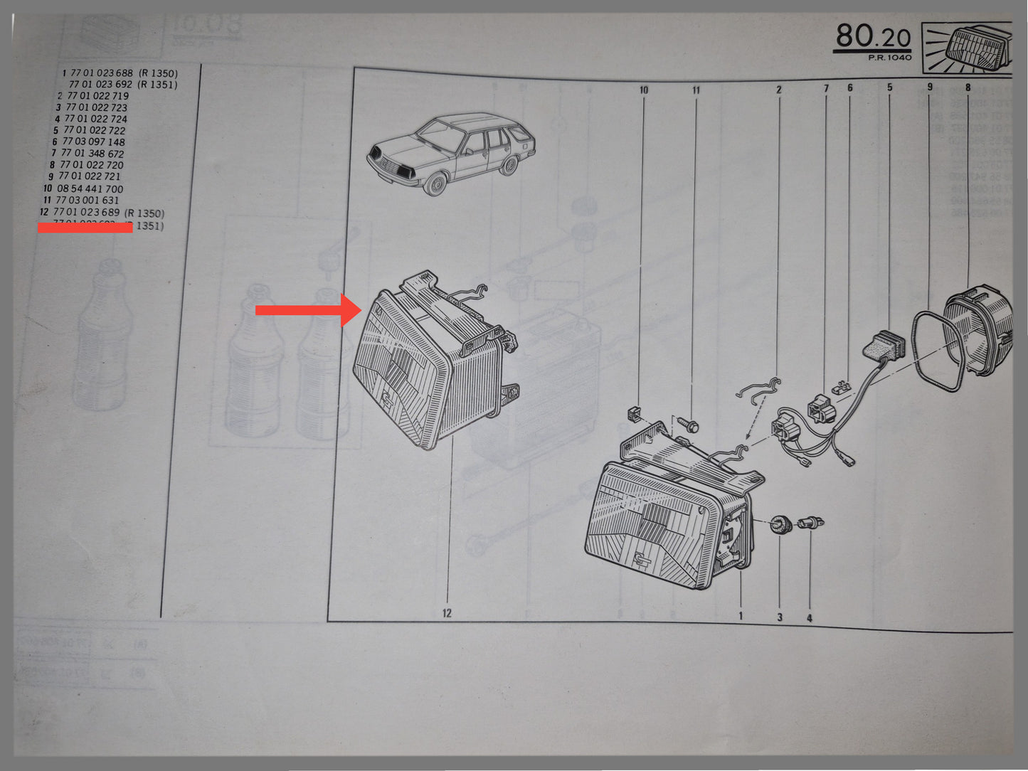Phare Bilux droit Renault 18 - OEM 7701023689