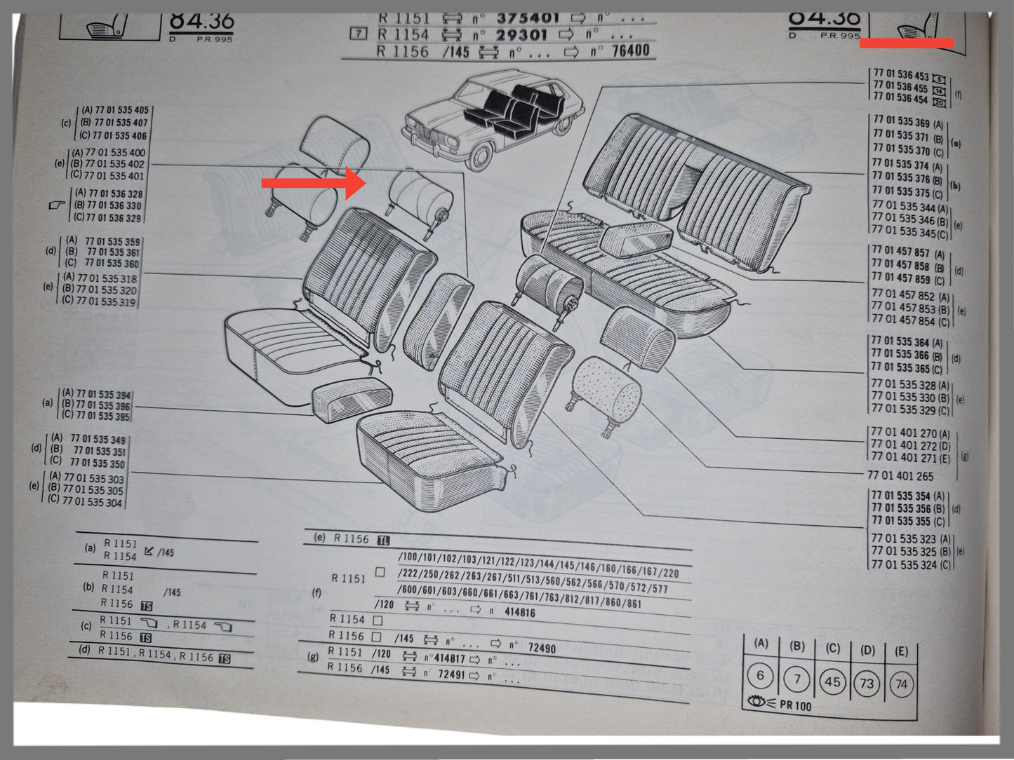 Headrest wide version - Renault 16 - OEM 7701536450