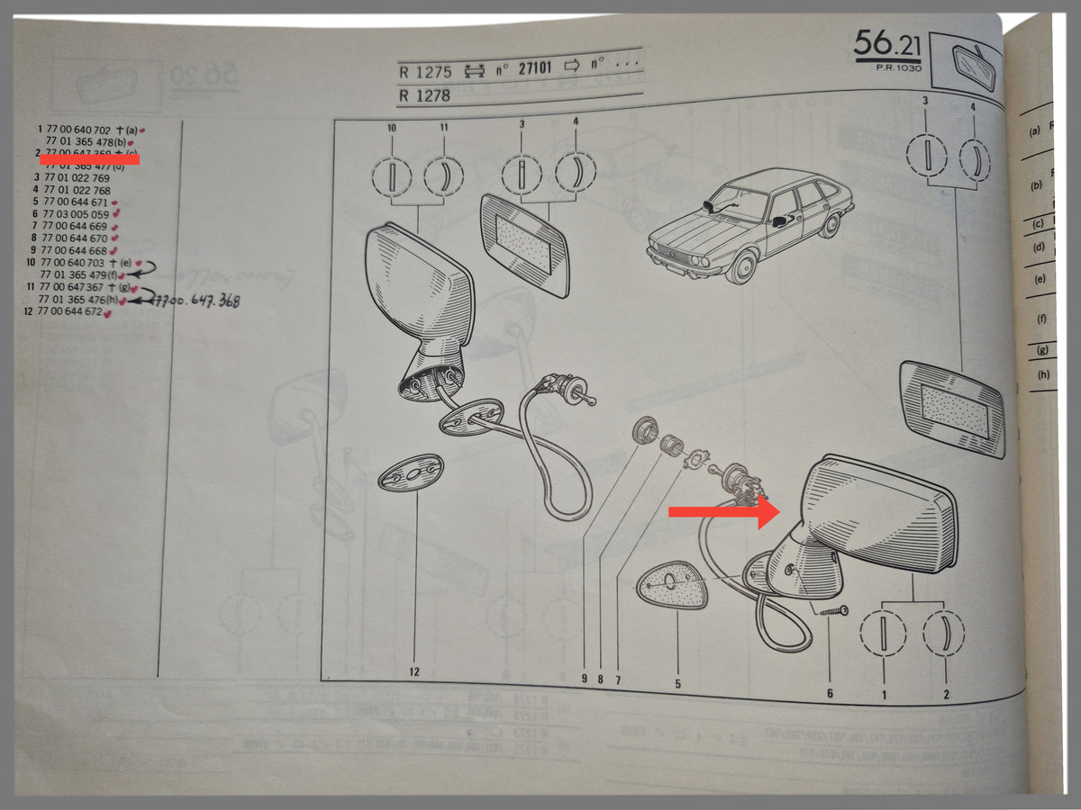 Retrovisor exterior delantero izquierdo (cromado y usado) - Renault 20 - Renault 30 - 7701365478