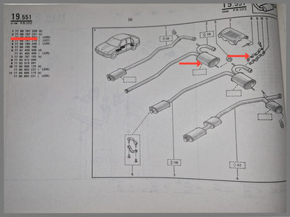 Exhaust pipe and silencer with brackets - Renault 19 - OEM 7700787221 and 7700800119 and 7700800120