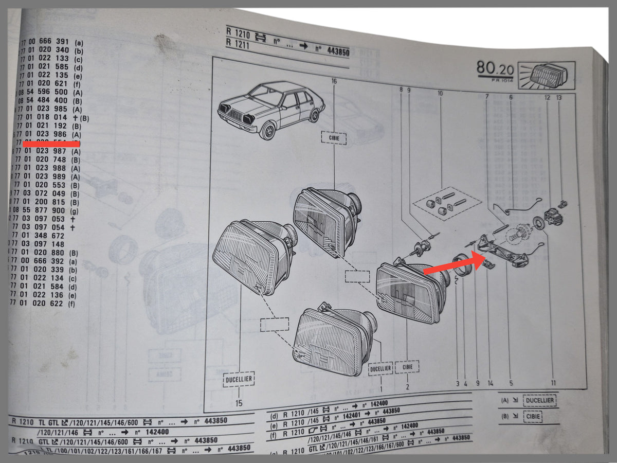 Koplamp bevestiging  - Renault 14 - OEM 7701023986