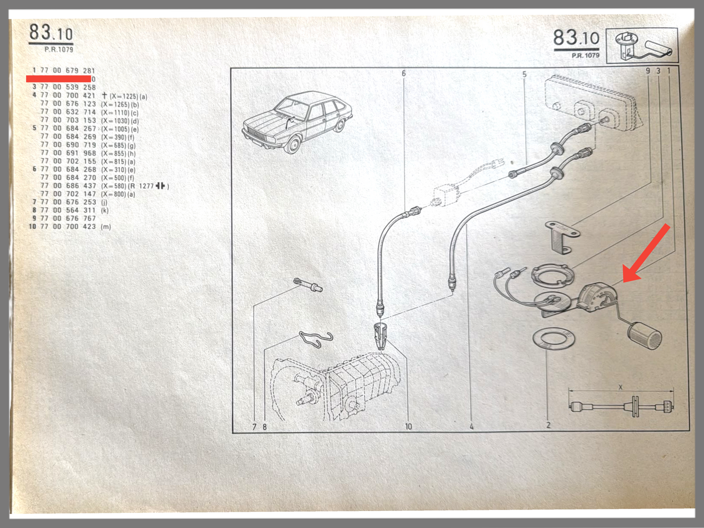Fuel level float - Renault 20 - Renault 30 - OEM 7700679281