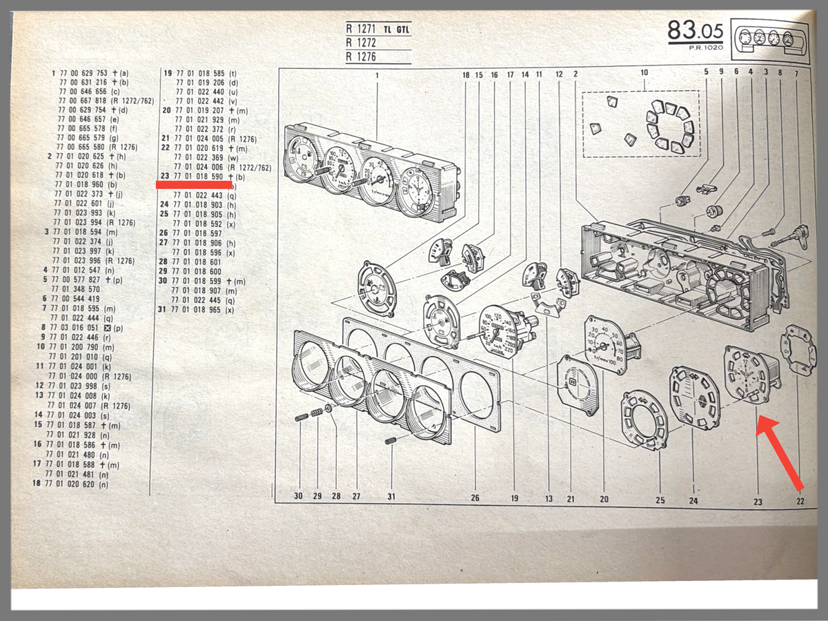 Armaturenbrettuhr – Renault 20 – Renault 30 – OEM 7701018590