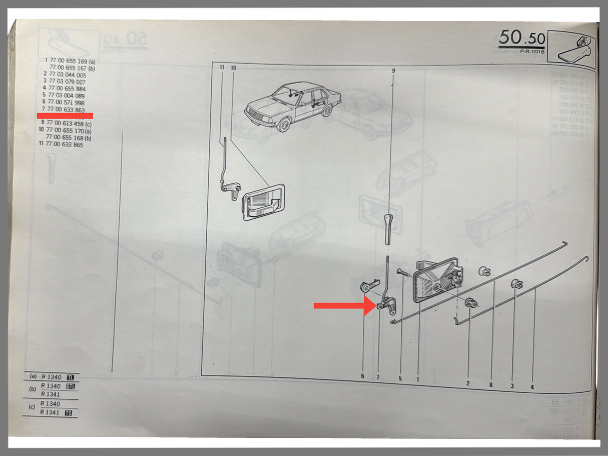 Lever lock mechanism rear left - Renault 18 - OEM 7700633863