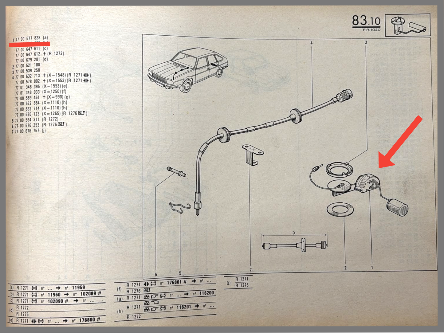 Tankvlotter - Renault 20 - Renault 30 - OEM 7700577828 / 7700626855